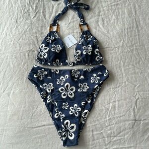 Benoa Hawaii Bikini Maramatea Blue Hibiscus Print Duke bottoms Miami top NWT